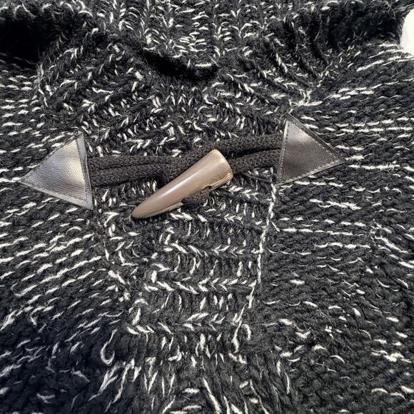 Projek Raw Sweater Mens Large Black Gray Hooded Toggle Cable Knit Pullover Warm - Picture 4 of 11